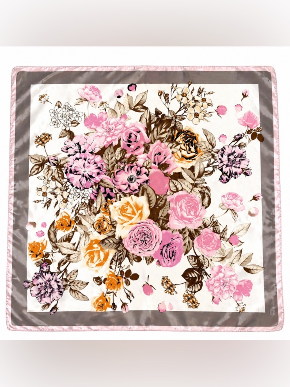 MOSI Square Scarf Floral Tie Satin Silk Touch Retro Romance Timeless 35”Square